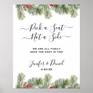 Rustic Winter Berry Pine Greenery Wedding Poster