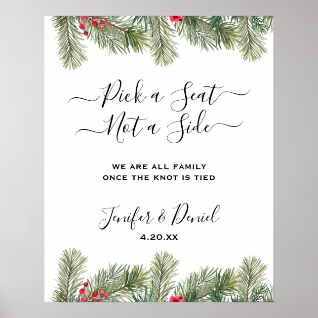 Rustic Winter Berry Pine Greenery Wedding Poster (Front)