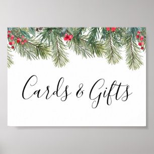 Rustic Winter Berry Pine Greenery Wedding Poster