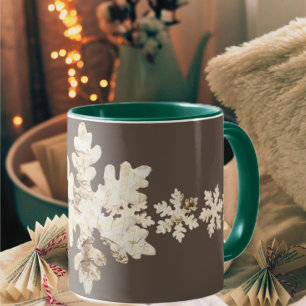 Rustic winter Birchwood snowflake brown white Mug