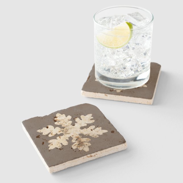 Rustic winter Birchwood snowflake brown white Stone Coaster (Side)