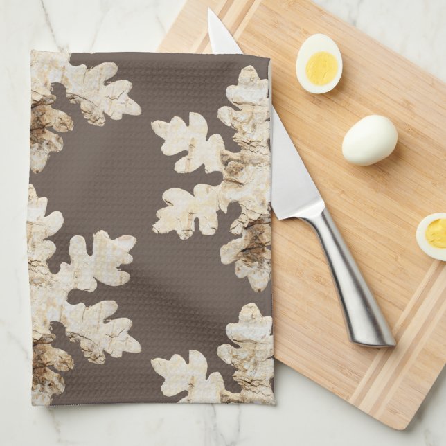 Rustic winter Birchwood snowflake brown white Tea Towel (Quarter Fold)