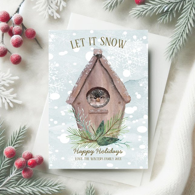 Rustic Winter Bird Let It Snow Holiday Card (Creator Uploaded)