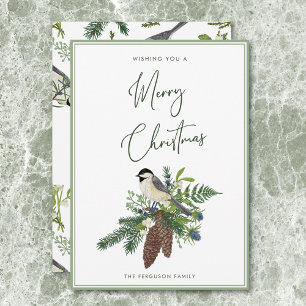Rustic Winter Bird & Pine Spray Christmas Holiday Card