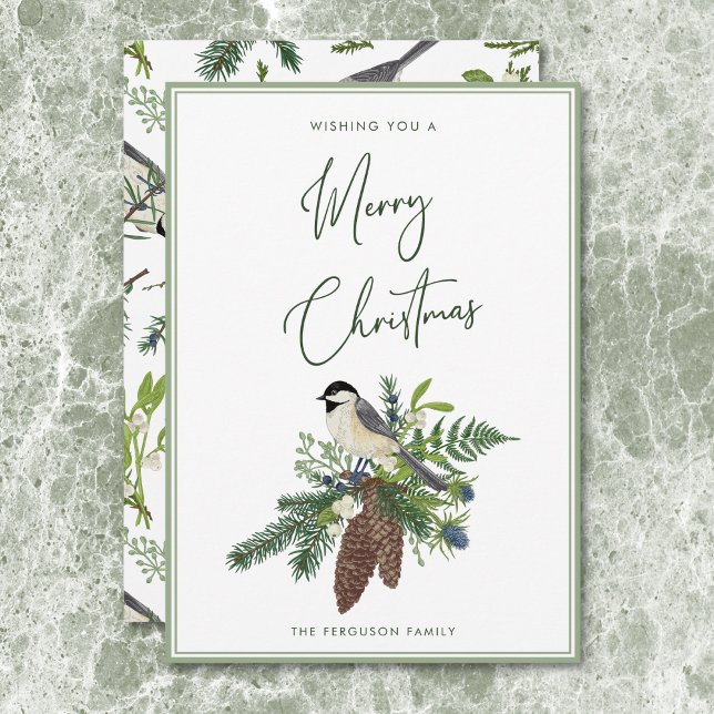 Rustic Winter Bird & Pine Spray Christmas Holiday Card (Rustic Winter Bird & Pine Spray Christmas Holiday Card)
