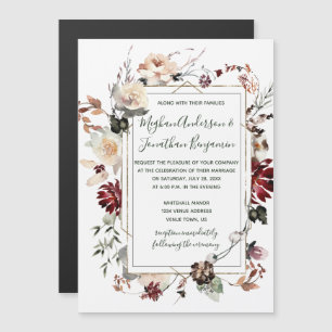 Rustic Winter Bloom Floral Forest Green Wedding   Magnetic Invitation