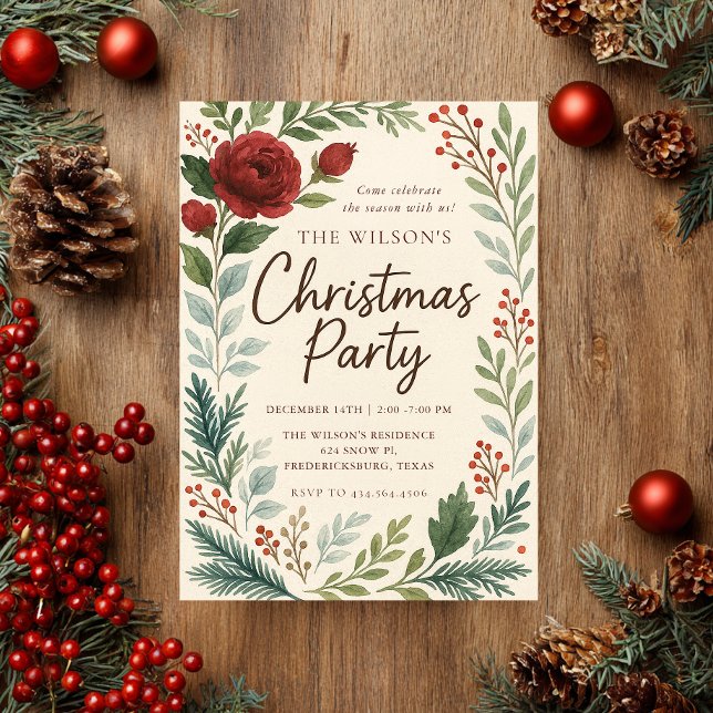 Rustic Winter Blooms Christmas Invitation (Creator Uploaded)