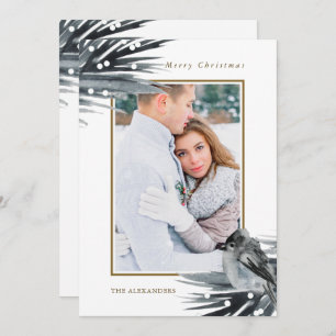 Rustic Winter Blue Foliage Merry Christmas Photo Holiday Card