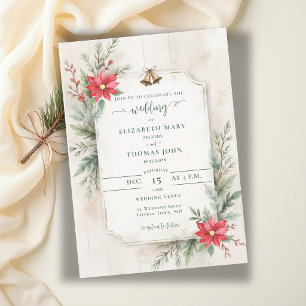 Rustic Winter Botanical Floral Wood Modern Wedding Invitation