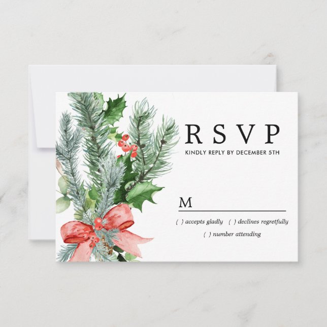 Rustic Winter Botanical Wedding RSVP (Front)
