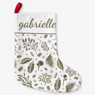 Rustic Winter Botanical with Name Holiday Small Christmas Stocking