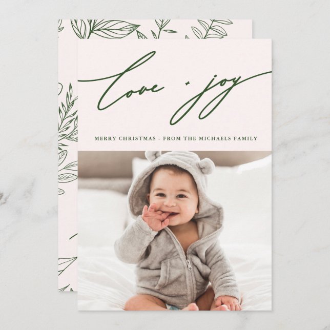 Rustic Winter Botanical with Photo Holiday Blush Invitation (Front/Back)