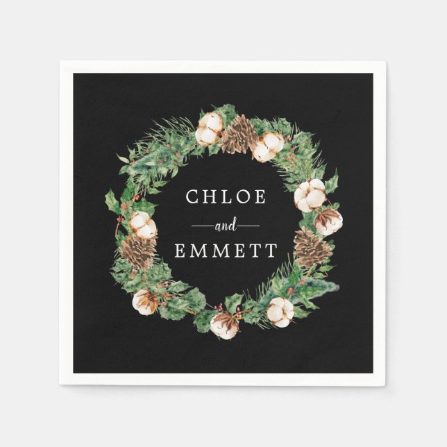 Rustic Winter Botanical Wreath Custom Wedding Napk Napkin (Front)