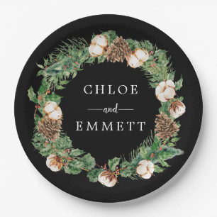 Rustic Winter Botanical Wreath Custom Wedding Paper Plate