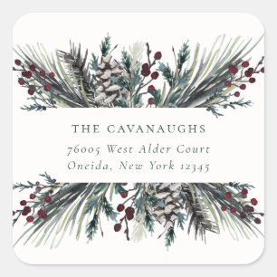 Rustic Winter Boughs Holiday Address Square Sticker