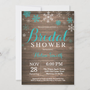 Rustic Winter Bridal Shower Teal Snowflake Invitation