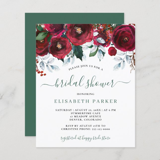 Rustic winter budget bridal shower invitation (Front/Back)