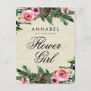 Rustic Winter Burlap Will You Be My Flower Girl Invitation