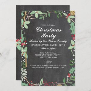 Rustic Winter Chalk Foliage Christmas Party Invite