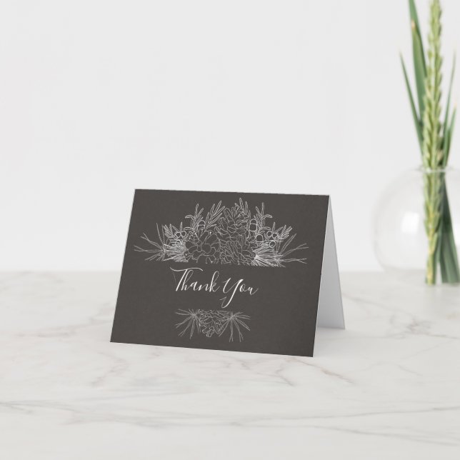 Rustic Winter | Charcoal Folded Thank You Card (Front)