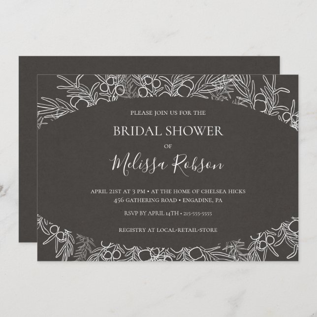 Rustic Winter | Charcoal Horizontal Bridal Shower Invitation (Front/Back)