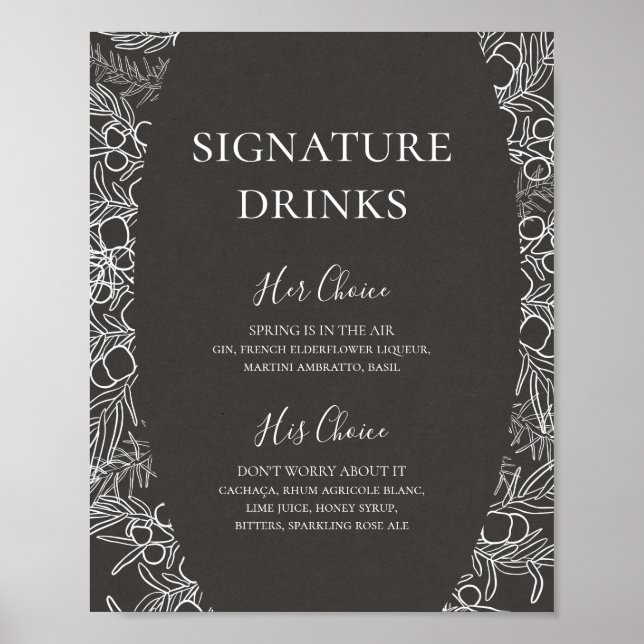 Rustic Winter | Charcoal Signature Drinks Sign (Front)