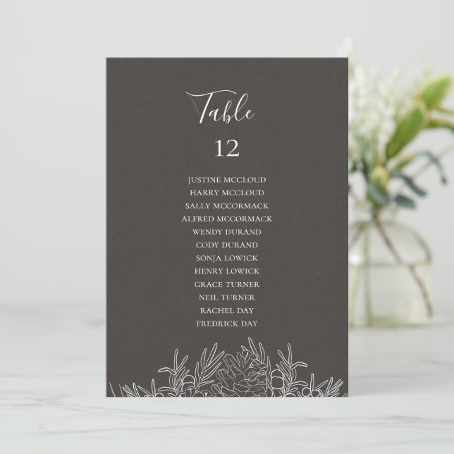 Rustic Winter Charcoal Table Number Seating Chart (Standing Front)