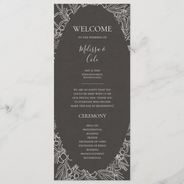 Rustic Winter | Charcoal Wedding Program Programme (Front)