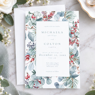 Rustic Winter Christmas Botanical Greenery Wedding Invitation