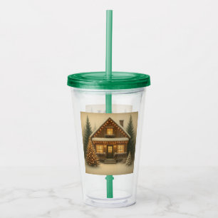 Rustic, winter/Christmas cabin Acrylic Tumbler