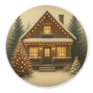 Rustic, winter/Christmas cabin Ceramic Knob