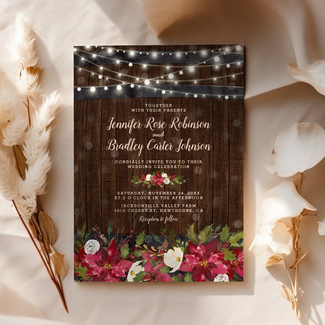 Rustic Winter Christmas Floral Barrel Wedding Invitation (Creator Uploaded)