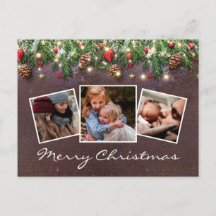 Rustic Winter Christmas Holiday 4 Photo Announcement Postcard