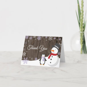 Rustic Winter Christmas Holiday Purple Snowflake Thank You Card