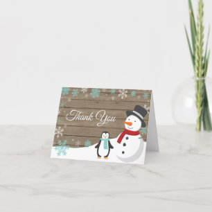 Rustic Winter Christmas Holiday Teal Snowflake Thank You Card