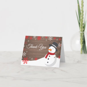 Rustic Winter Christmas Red Snowman Thank You Card