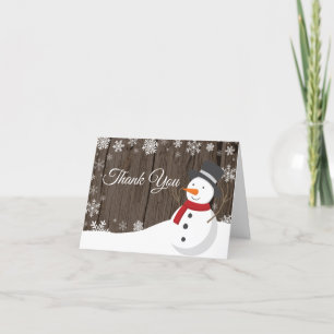 Rustic Winter Christmas Snowman Thank You Card