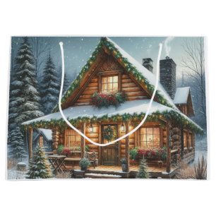 Rustic Winter/Christmas snowy cabin Large Gift Bag