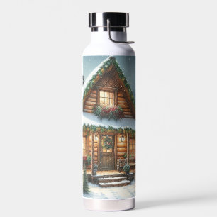 Rustic Winter/Christmas snowy cabin Water Bottle