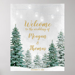 Rustic winter christmas tree wedding welcome sign