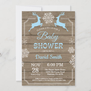Rustic Winter Deer Snowflake Boy Baby Shower Invitation
