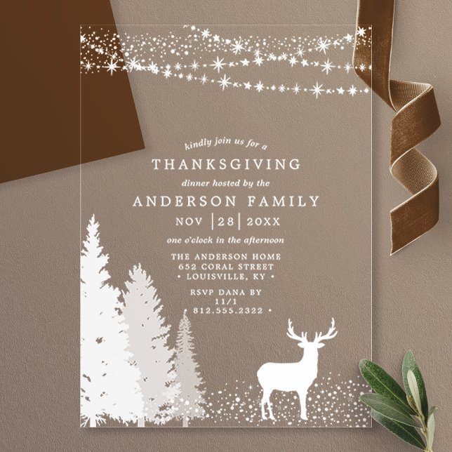 Rustic Winter Deer Woodland Thanksgiving Dinner Acrylic Invitations (Creator Uploaded)