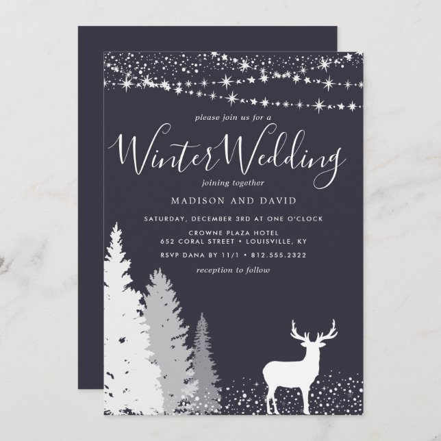 Rustic Winter Deer Woodland Wedding Invitation (Front/Back)
