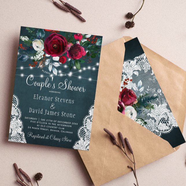Rustic winter elegant floral couples shower invitation (Creator Uploaded)