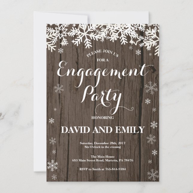 Rustic Winter Engagement Party Invitation (Front)