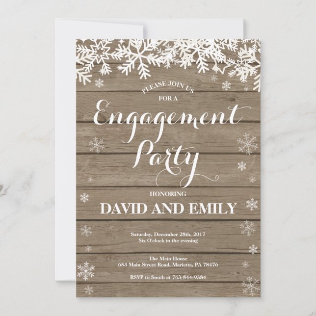 Rustic Winter Engagement Party Invitation (Front)