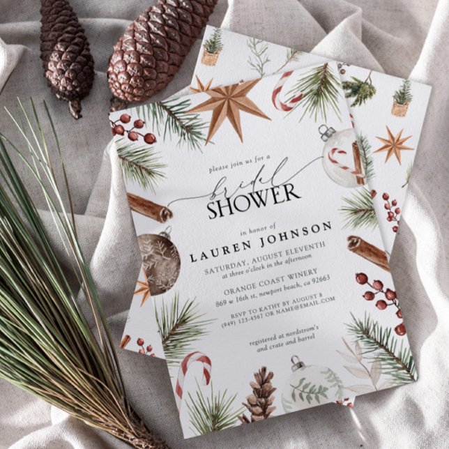 Rustic Winter Evergreen Berry Bridal Shower Invitation (Creator Uploaded)