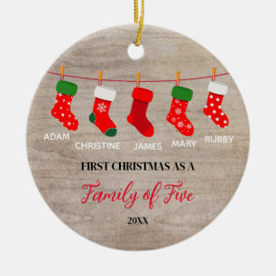 Rustic Winter Family of Five Socks Ornament 