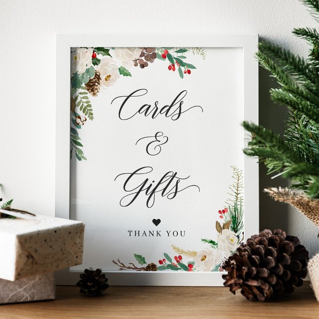 Rustic Winter Floral Berries Cards & Gifts Sign (Creator Uploaded)