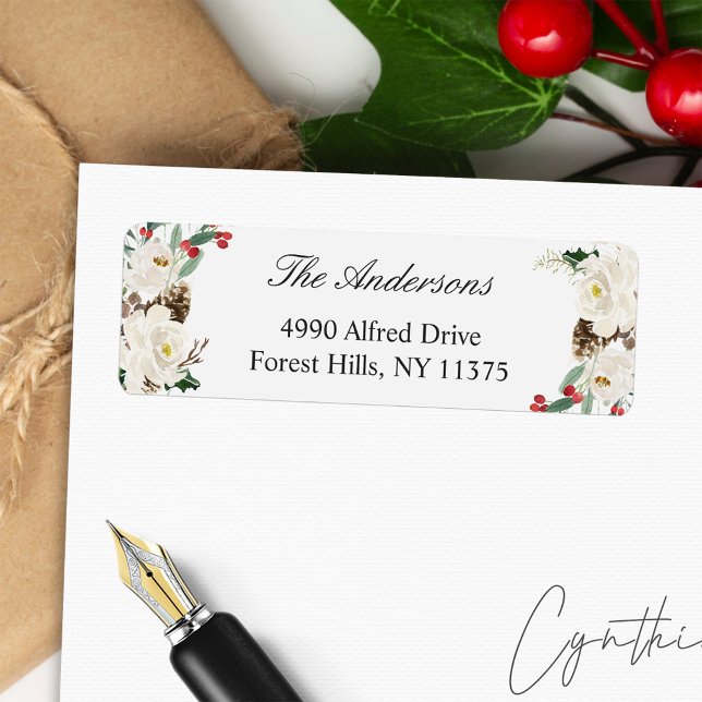 Rustic Winter Floral Berry Holiday Return Address (Creator Uploaded)